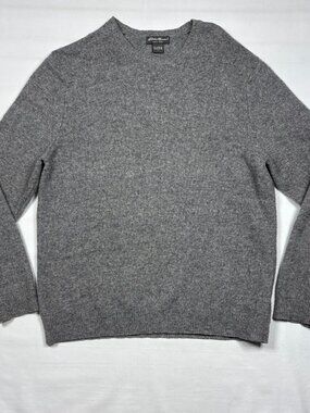 VTG Eddie Bauer Men's Large Gray 100% Lambswool Crewneck Pullover Sweater Y2K